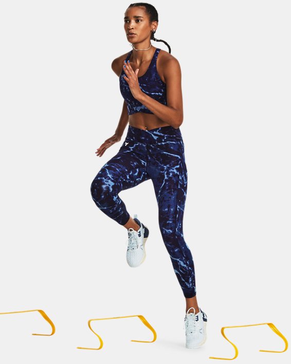 Women's Project Rock Crossover Lets Go Printed Ankle Leggings in Blue image number 3